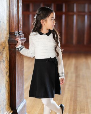 Little and Big Girls' Organic Peter Pan Collar Sweater Dress with Bow