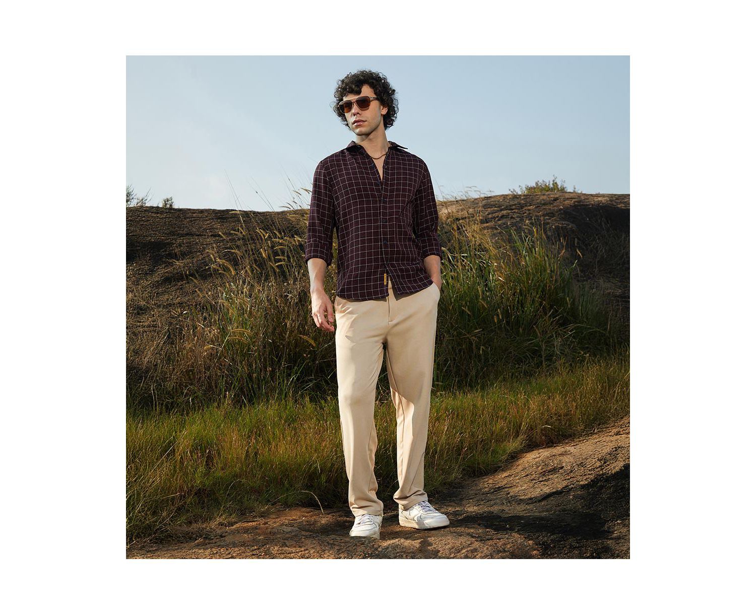 Men's Mocha Brown Graph-Check Shirt