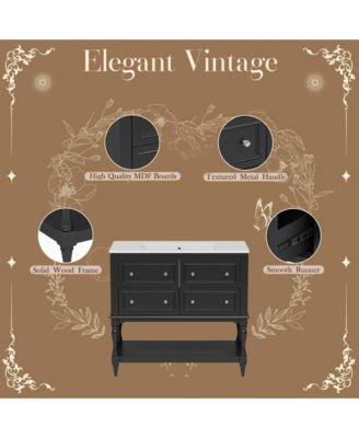 36inch Bathroom Vanity Cabinet with Sink Combo Set Undermount Ceramic Sink Free Standing Vanity Set