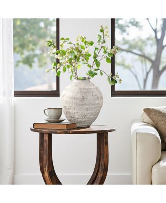 11.54" Rustic Gray Round Ceramic Vase, Textured Accent for Home Decor