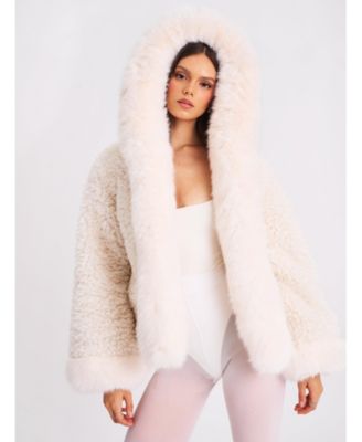 Women's Jumbo Kali White Faux Shearling Fur Trimmed Coat