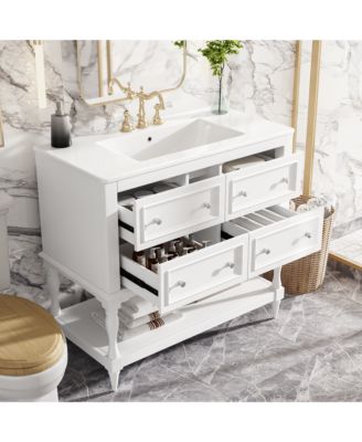 36inch Bathroom Vanity Cabinet  with 4 Drawers Solid Wood Frame Bathroom Cabinet White