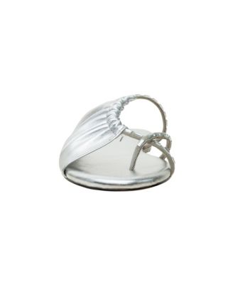 LANE2  Women's Crystal Adorned Asymmetric Leather Sandal