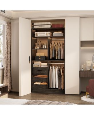 36-Inch Freestanding Walk-In Closet Organizer System with 3 Drawers, 2 Hanging Rods and Shelves