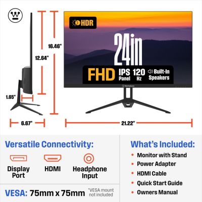 24" Full HD IPS Monitor, 100Hz, 1ms Response, HDR, Adaptive Sync, Built-in Speakers, HDMI & VGA, Gaming & Office (2025)