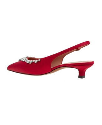 CRYSTAL Women's Bejeweled Kitten Heel Slingback Pump