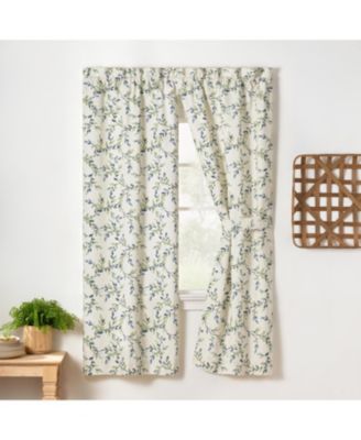 Ellis Vintage Stylish Medium Scale Printed Vine Pattern 1.5" Rod Pocket Tailored Pair with Ties 56"x63" Azure