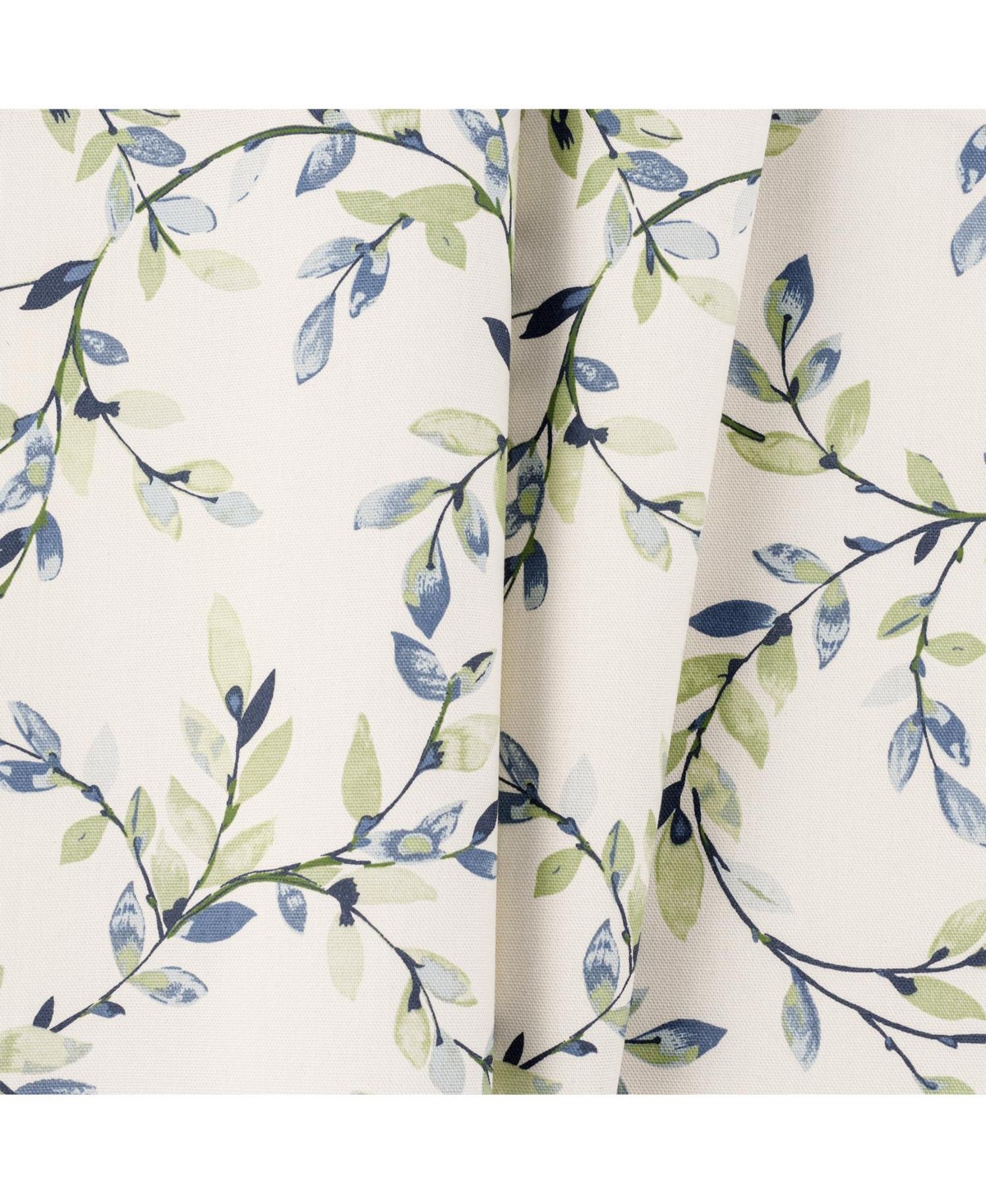 Ellis Vintage Stylish Medium Scale Printed Vine Pattern 1.5" Rod Pocket Tailored Pair with Ties 56"x84" Azure