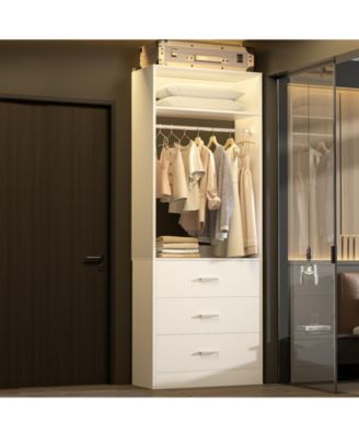 Freestanding 2FT Closet System with 3 Wooden Drawers, 24'' Closet Organizer System with Hanging Rod & Shelves