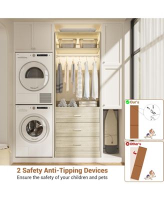 Freestanding 2FT Closet System with 3 Wooden Drawers, 24'' Closet Organizer System with Hanging Rod & Shelves