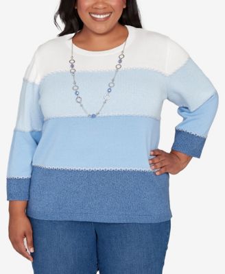 Plus Size Hilton Head Ombre Stripe Sweater with Necklace
