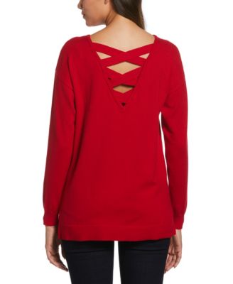 Plus Size Cross Back Long Sleeve Sweater