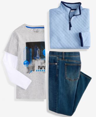 Epic Threads Big Boys Quarter Zip Jacket Nasa T Shirt Stretch Jeans Macys Exclusive In Brown