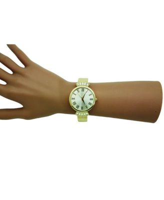 Gold Elegant Emerald Rhinestone Solid Metal Bangle Watch