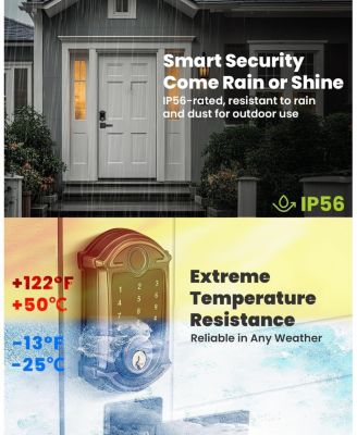 Keyless-Entry Deadbolt Smart Lock with Fingerprint, Keypad, Key Fob, Smartphone Bluetooth Control, Auto-Lock, IP56 Waterproof
