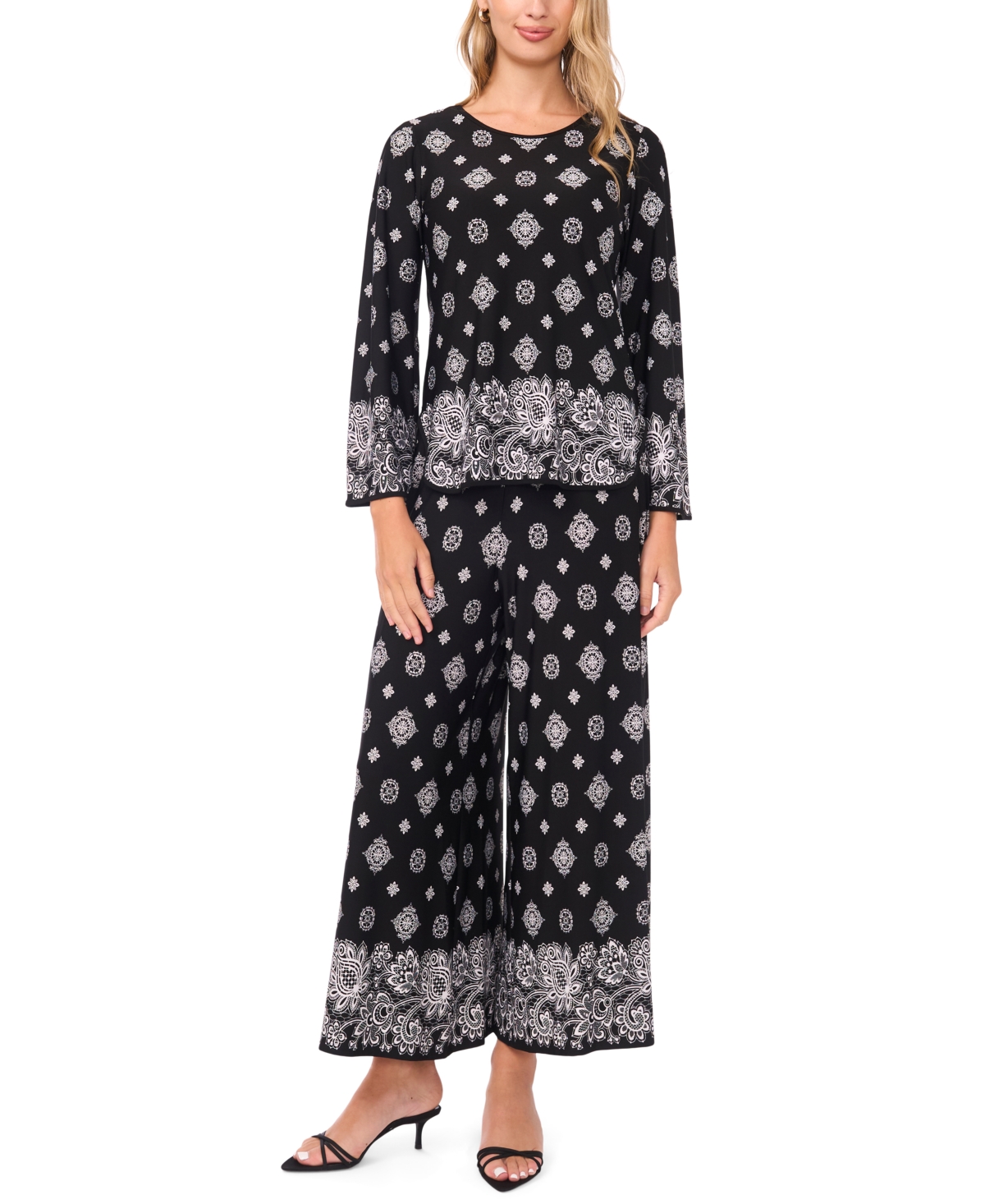 Sam & Jess Petite Side Slit Wide Leg Pants In Black