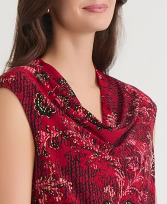 Women's Printed Cowlneck Cap-Sleeve Blouse, Regular & Petite