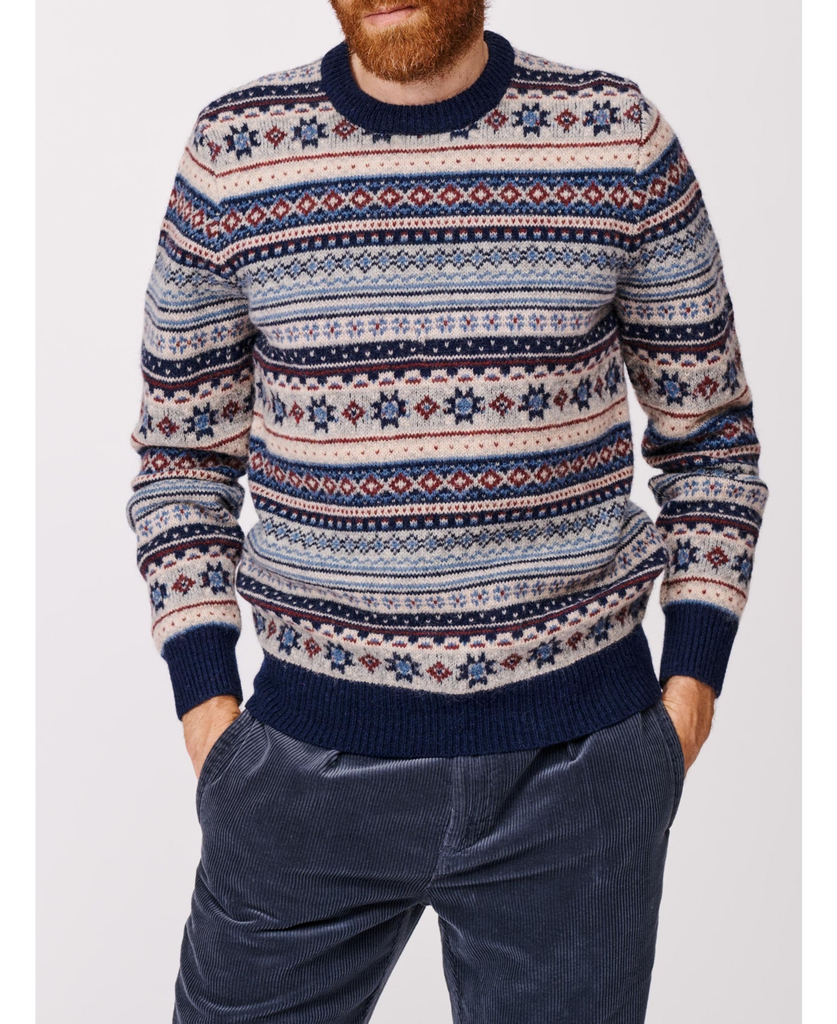 Aubin Men's Fair Isle Crew Neck Wool Sweater