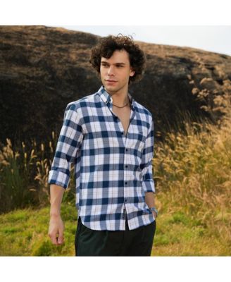 Men's Navy Blue Bi-Buffalo Check Shirt