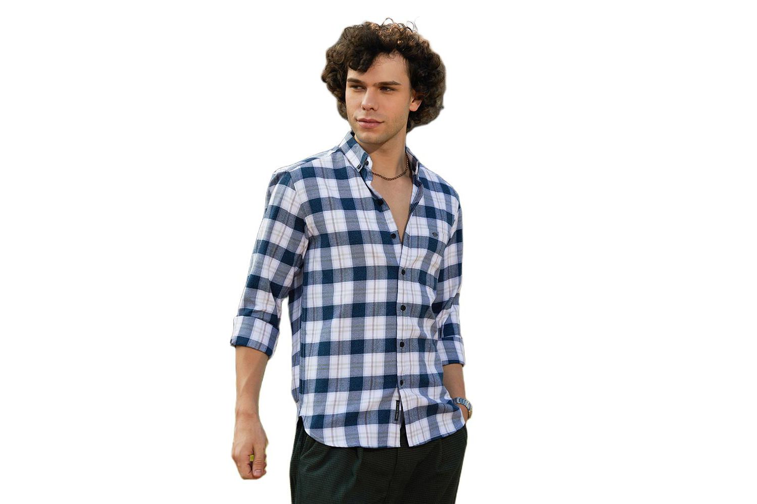Men's Navy Blue Bi-Buffalo Check Shirt