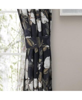 Magnolia Lined 3" Rod Pocket Curtain Panel Pair with Tiebacks 100" x 63" Black