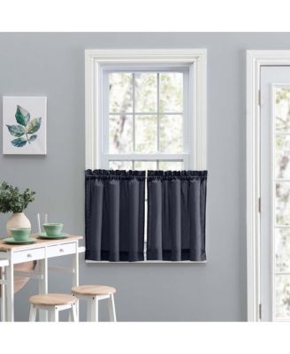 Ellis Stacey 1.5" Rod Pocket High Quality Fabric Solid Color Window Tailored Tier Pair 56"x36" Navy