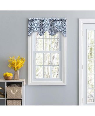 Ellis Athens Printed Tile Design on a Ground 3" Rod Pocket Premium Scallop Valance Lined 50"x16" Navy