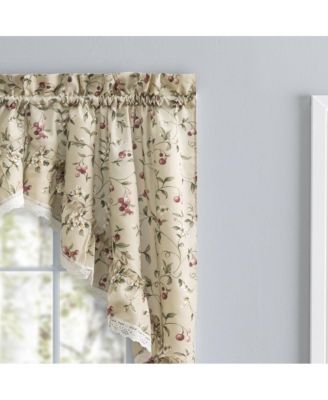 Cherries Ruffled 1.5" Rod Pocket Swag for Windows Lace Edge 58" x 36" Natural