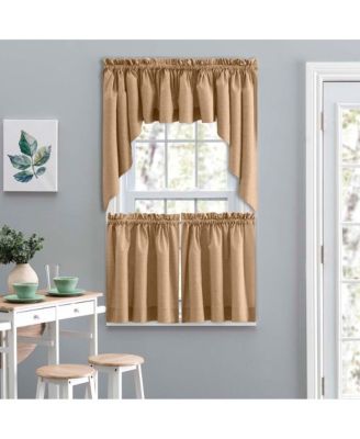 Ellis Lisa Solid Color Poly Cotton Add Touch of Color to Room 1.5" Rod Pocket Duck Fabric Tailored Tiers Tan