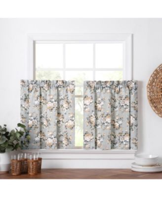 Ellis Bella Rose Stylish Medium Scale Printed Floral Pattern 1.5" Rod Pocket Tier 56"x24" Mist