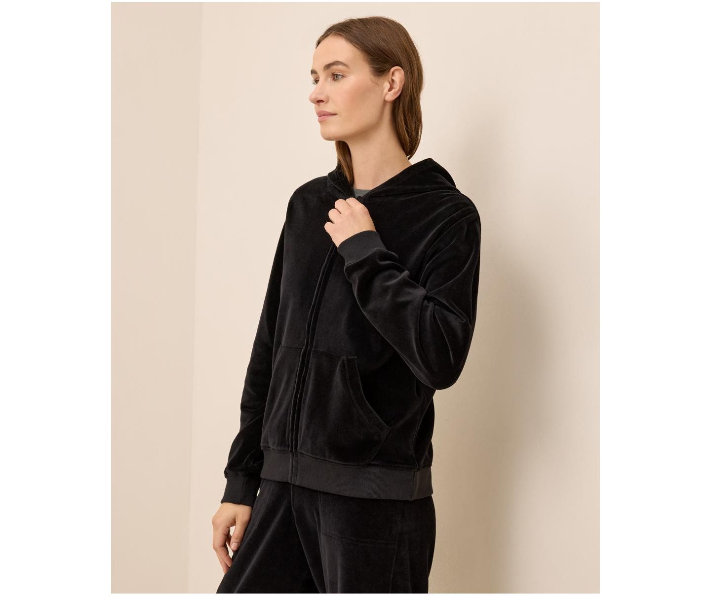 Женское худи Pact Organic Cotton Velour Zip, цвет: Чёрный — фото 3
