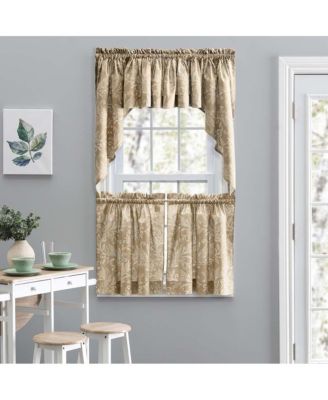 Lexington Leaf Pattern on Colored Ground Tailored Swags 56"x36" Tan