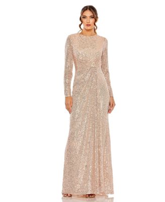 Women's Sequin Long Sleeve High Neck Column Gown