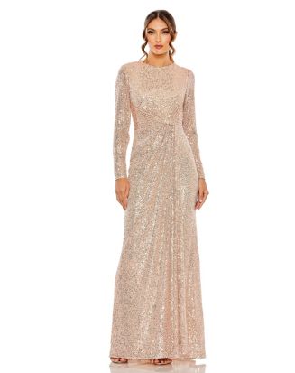 mac duggal sequin dress long sleeve Blue Long Sleeve Sequin A Line Ombr Gown