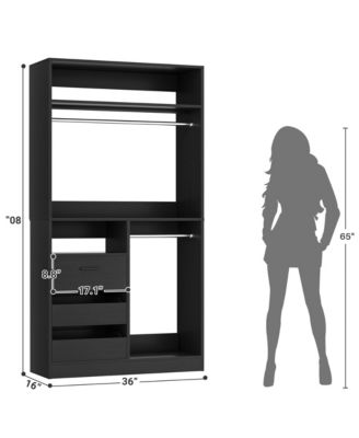 3FT Heavy Duty Closet System 3 Drawers, 2 Hanging Rods and Shelves 36'' Free Standing Closet Organizer