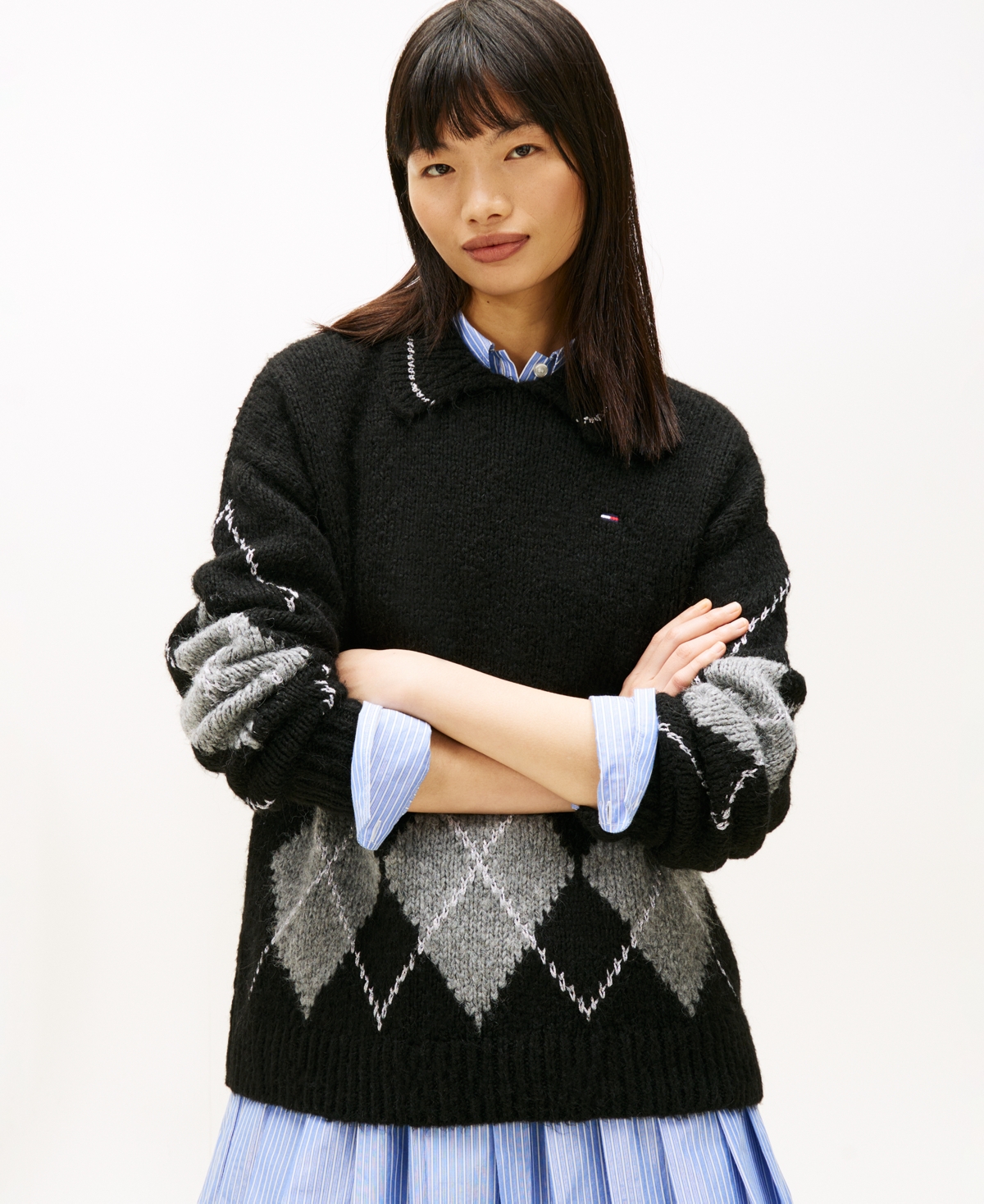 Tommy Jeans Women's Oversized Argyle Polo Collar Sweater