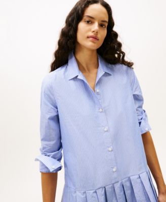 Women's Pleated Sparkle Collared Shirt Dress