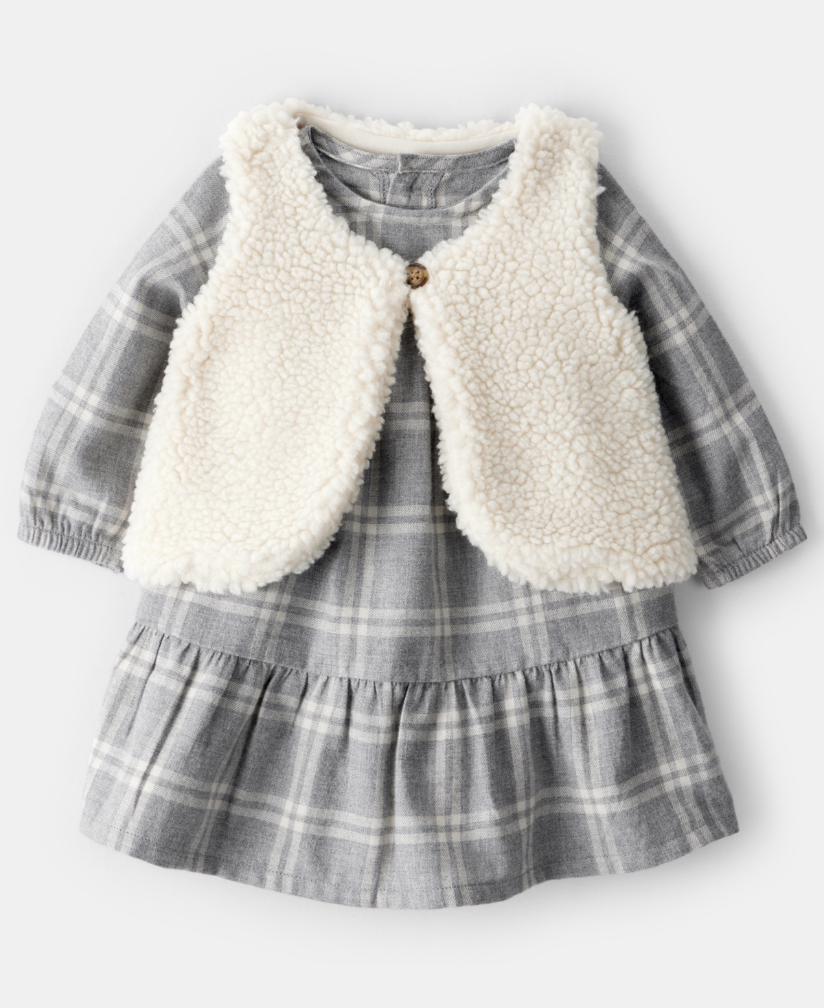 Carter's Baby Girls 3-Piece Vest, Plaid Dress and Diaper Cover Set