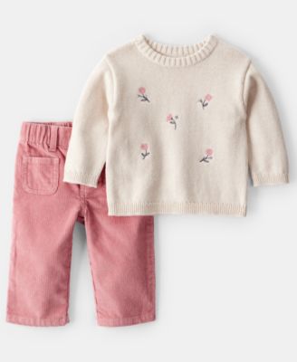 Carter's - Baby Girls 2-Piece Floral Long-Sleeve Sweater and Pants Set