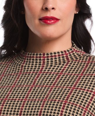 Women's Plus Size Plaid Print Mock Neck Long Sleeve Sweater
