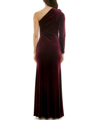 Women's One Shoulder Floral Detail Velvet Dress