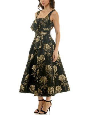 Women's Square Neck Jacquard Midi Dress with Bow
