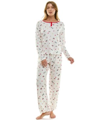 Women's 2-Piece Printed Pointelle Long-Sleeve Top and Pants Set