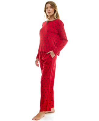 Women's 2-Piece Printed Pointelle Long-Sleeve Top and Pants Set