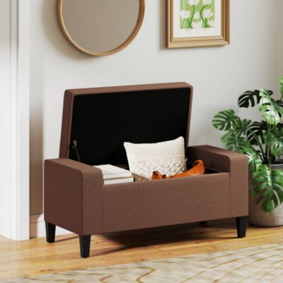 Recgular Tufted Linen Storage Ottoman Bench with Flipping Top