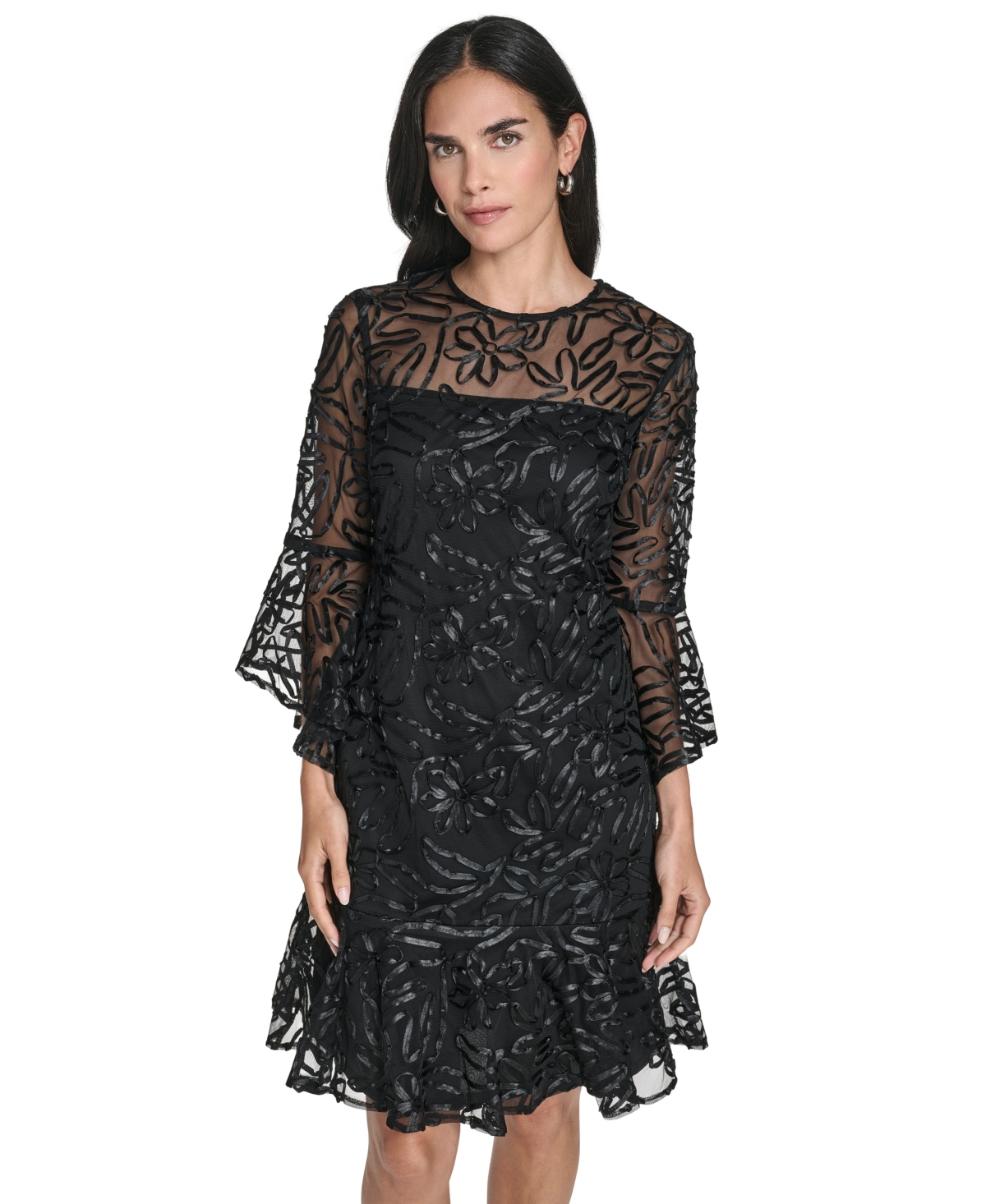 Jessica Howard Women's Bell Sleeve A-line Dress In Black