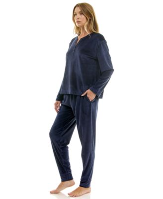 Women's 2-Piece Ribbed Velour Henley Neck Top and Joggers Set