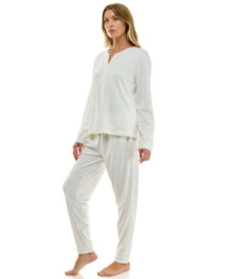 Women's 2-Piece Ribbed Velour Henley Neck Top and Joggers Set