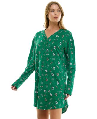 Women's Printed Long-Sleeve V-Neck Sleepshirt