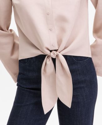 Women's Linen Tie-Front Button-Down Shirt
